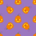Pattern with evil pumpkin on purple background for Halloween