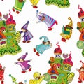pattern of the fabulous houses and magic little gnomes Royalty Free Stock Photo