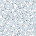 Pattern with feather. Elegant seamless pattern with birds feathers on blue-gray background.