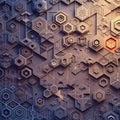 Pattern featuring an array of hexagons and polygons in a complex, Royalty Free Stock Photo