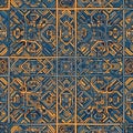Pattern featuring interlocking shapes and lines in shades of blue, Royalty Free Stock Photo