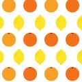 Pattern featuring a repeated geometric arrangement of simple, stylized oranges and lemons on a Royalty Free Stock Photo