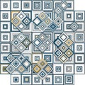 Pattern featuring repeated squares and diamonds in blue, gray, and Royalty Free Stock Photo