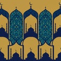 Pattern featuring a series of mosque silhouettes with crescent moons atop domes, Royalty Free Stock Photo