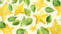 Vibrant Starfruit Pattern In Realistic Watercolor Style