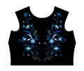 Top with blue floral embroidery . front view