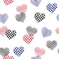 Pattern fill in the heart shape with stripe ,polka dots in hand painting brush for valentines,design for fashion,fabric,web, Royalty Free Stock Photo