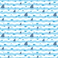 Pattern fins sharks and fish floating in blue sea. Sharks and fish swims in sea