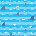 Pattern fish and fins sharks swimming in blue sea. Sharks pattern Royalty Free Stock Photo