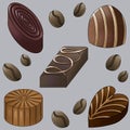 pattern of five chocolates and coffee beans