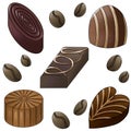 pattern of five chocolates and coffee beans