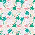 pattern of flamingo cute animals and leaf cactus