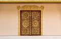 Pattern of flower carved on wood window, Thai style in temple Royalty Free Stock Photo