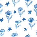 Pattern, flowers, aquarelle cornflower