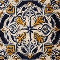 pattern with flowers A close-up of a Fado tile with a ceramic texture and a Portugal design