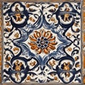 pattern with flowers A close-up of a Fado tile with a ceramic texture and a Portugal design