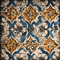 pattern with flowers _A close-up of a Moroccan vintage tile with a ceramic texture and a colorful design