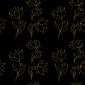 Pattern flowers. Golden contours of plants. Royalty Free Stock Photo