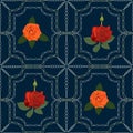 Pattern flowers flora blue rose red orange leaf green design wallpaper