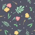 Pattern with flowers, leaves, herbs, twigs