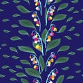 Pattern flowers lilies of the valley and leaves vertical bright unusual colored rows of stripes