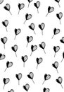 Pattern flowers twigs botany background black and white, blank