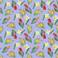 Pattern with flowers 15 Watercolor spring floral pattern with narcissus