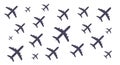 Pattern of flying airplane icons on white background a symbol of organized flight Royalty Free Stock Photo