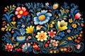 Pattern of folk art of floral ornament design for use a background. Generative ai