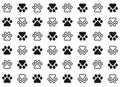 Pattern Footprints of a dog or cat. Isolated silhouette vector.