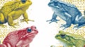 A pattern of four frogs with different colors and patterns, AI Royalty Free Stock Photo