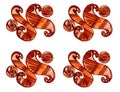 A pattern of four identical elements of a red ornament on a white background.