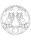 Pattern with foxes. Illustration with a fox. Mandala with an animal. Predator in a circular frame