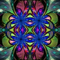 Pattern From Fractal Flowers. Darkblue, Green And Purple Palette