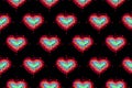 Pattern of freehand sketch shape heart, colorful red green blue yeloow orange color design elements isolated on black background, Royalty Free Stock Photo