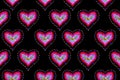 Pattern of freehand sketch shape heart, colorful red pink blue orange color design elements isolated on black background, symbol Royalty Free Stock Photo