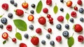 Pattern from fresh juicy berries strawberries, raspberries, sweet cherries, blueberries, currants. Summer produce vitamins concept Royalty Free Stock Photo