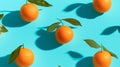 Pattern with fresh tangerines arranged on a light blue background. Generative AI Royalty Free Stock Photo