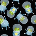 Pattern with frog astronaut