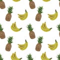 Pattern Fruit Banana Pineapple Watercolor illustration Tropics food Digital paper Textile set Summer botanical spring decor Wallp