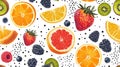 A pattern of a fruit and vegetable seamless design with oranges, kiwis, strawberries, AI