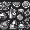 pattern with fruits.black and white fruit set