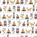 Pattern with funny american indian animals. Royalty Free Stock Photo