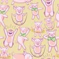 Pattern with FUNNY PIGS. A set of pigs engaged in sports Royalty Free Stock Photo