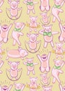 Pattern with FUNNY PIGS. A set of pigs engaged in sports Royalty Free Stock Photo