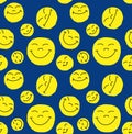 Pattern of funny smileys on dark blue