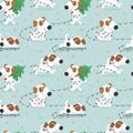 Pattern with funny white dog and Christmas lights.