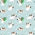 Pattern with funny white dog and Christmas lights.