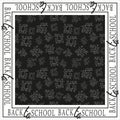 Pattern of game Tic Tac Toe. Drawing of white contour on black background. Around drawing text Back to school in frame. Royalty Free Stock Photo