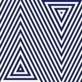 Pattern with geometric ornament. Striped navy blue abstract background. Repeated triangles wallpaper